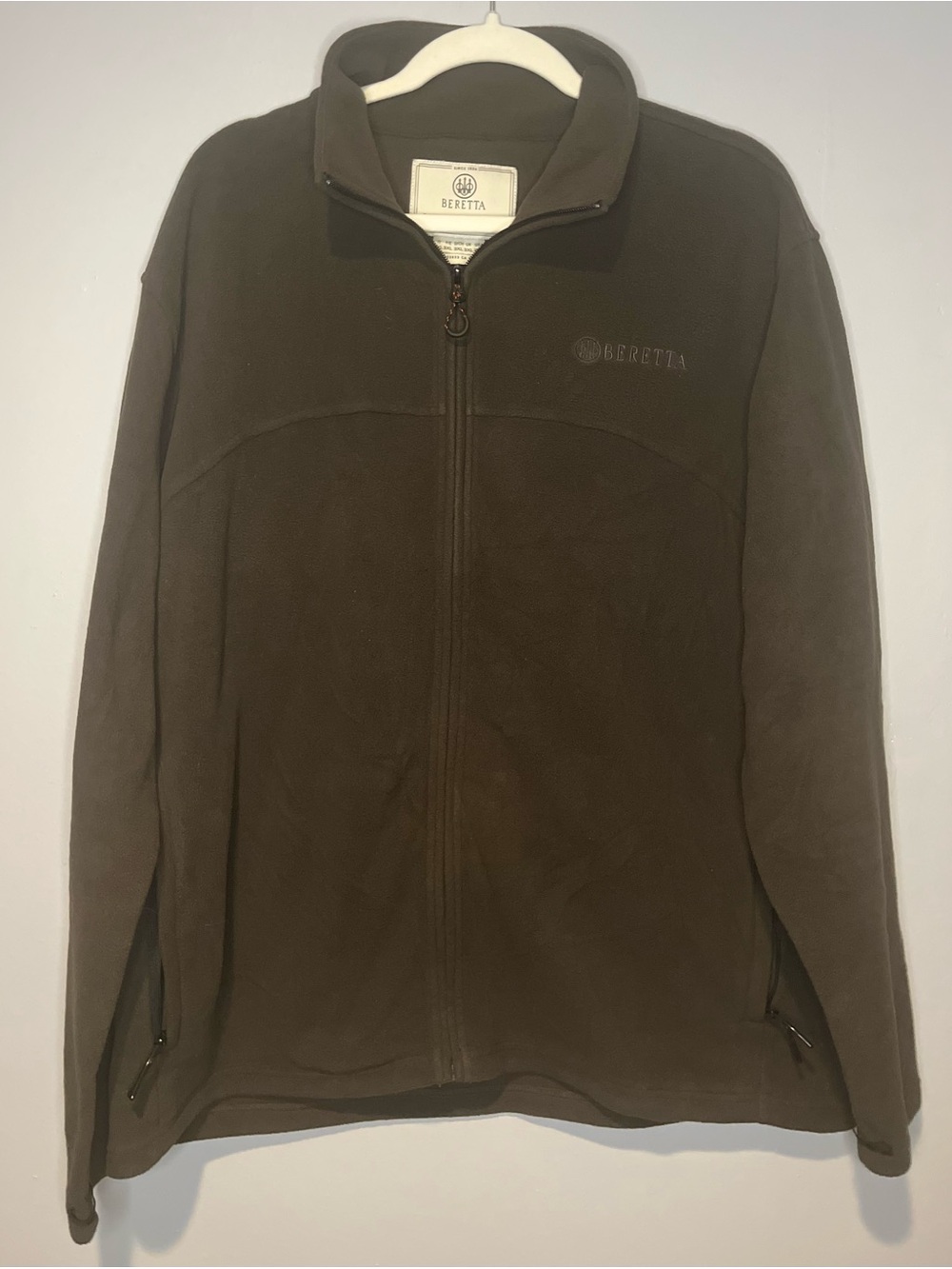 Beretta Men's Full-Zip Fleece Jacket Brown Stand-Up Collar 2XL Great Condition